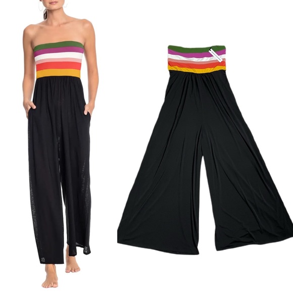 NEW Robin Piccone Suzie Stripe Bandeau Jumpsuit L - Picture 1 of 5
